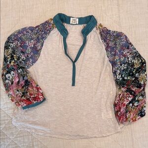 Anthropologie Tiny Floral Sleeve Top - Multicolor